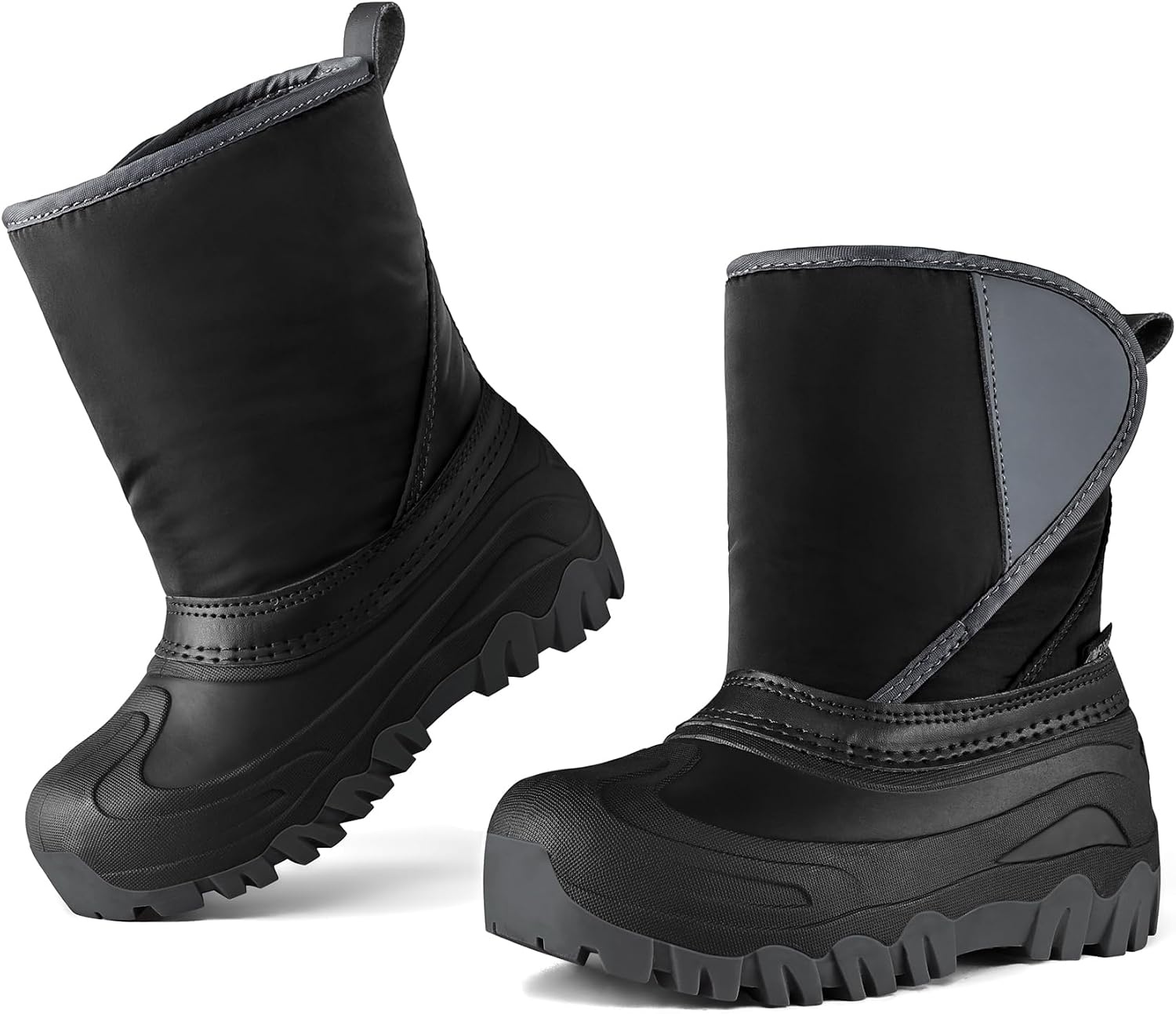 image:imageKids Winter Snow Boots Hook amp Loop Faux Fur Lined Warm Insulated ShoesBlack