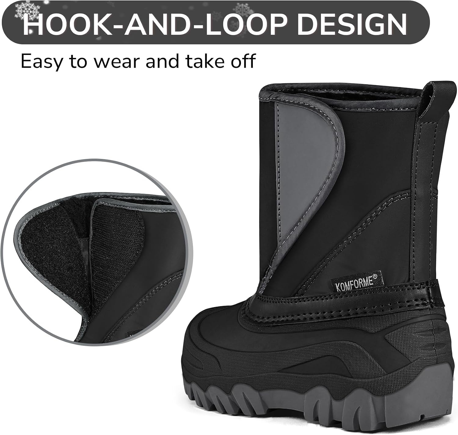 image:imageKids Winter Snow Boots Hook amp Loop Faux Fur Lined Warm Insulated ShoesBlack