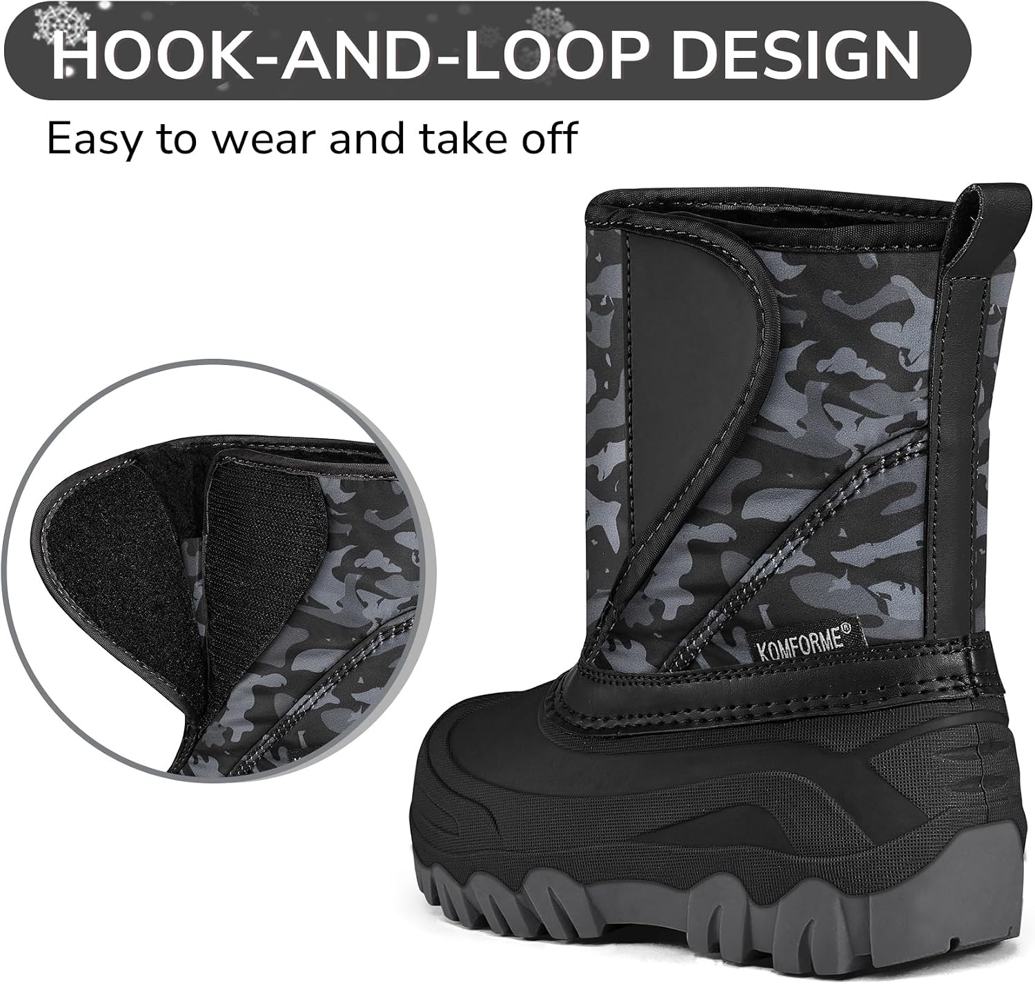 image:imageKids Winter Snow Boots Hook amp Loop Faux Fur Lined Warm Insulated ShoesCamouflage