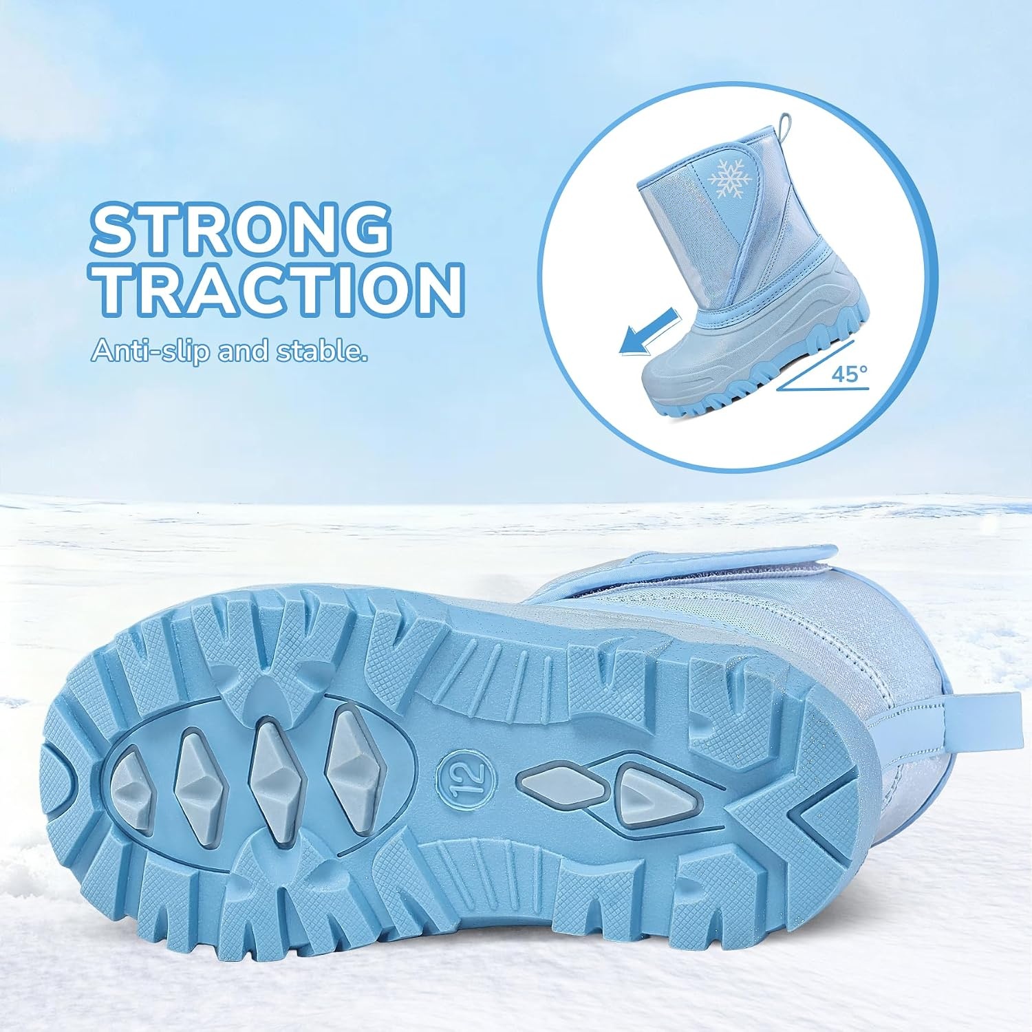 image:imageKids Winter Snow Boots Hook amp Loop Faux Fur Lined Warm Insulated ShoesPuBlue