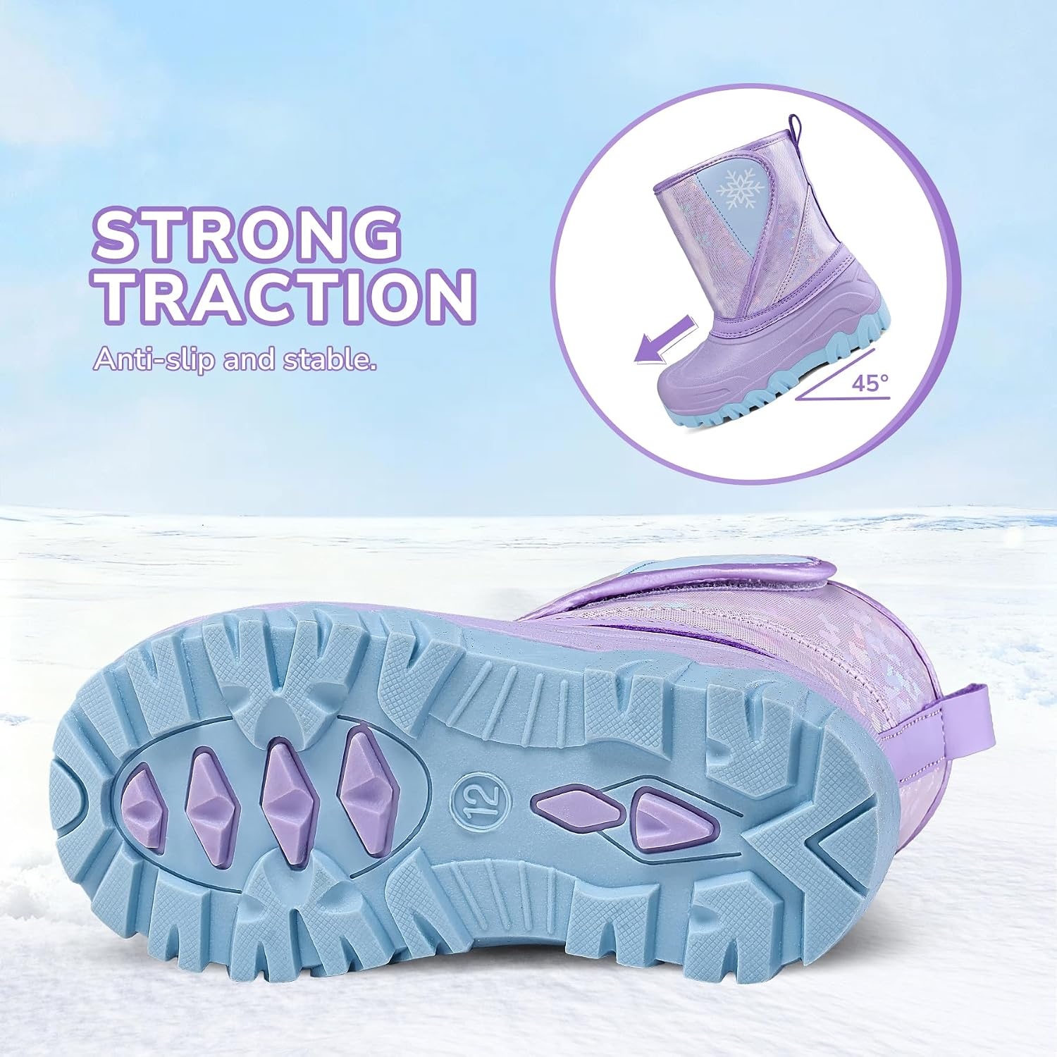 image:imageKids Winter Snow Boots Hook amp Loop Faux Fur Lined Warm Insulated ShoesPuPurple