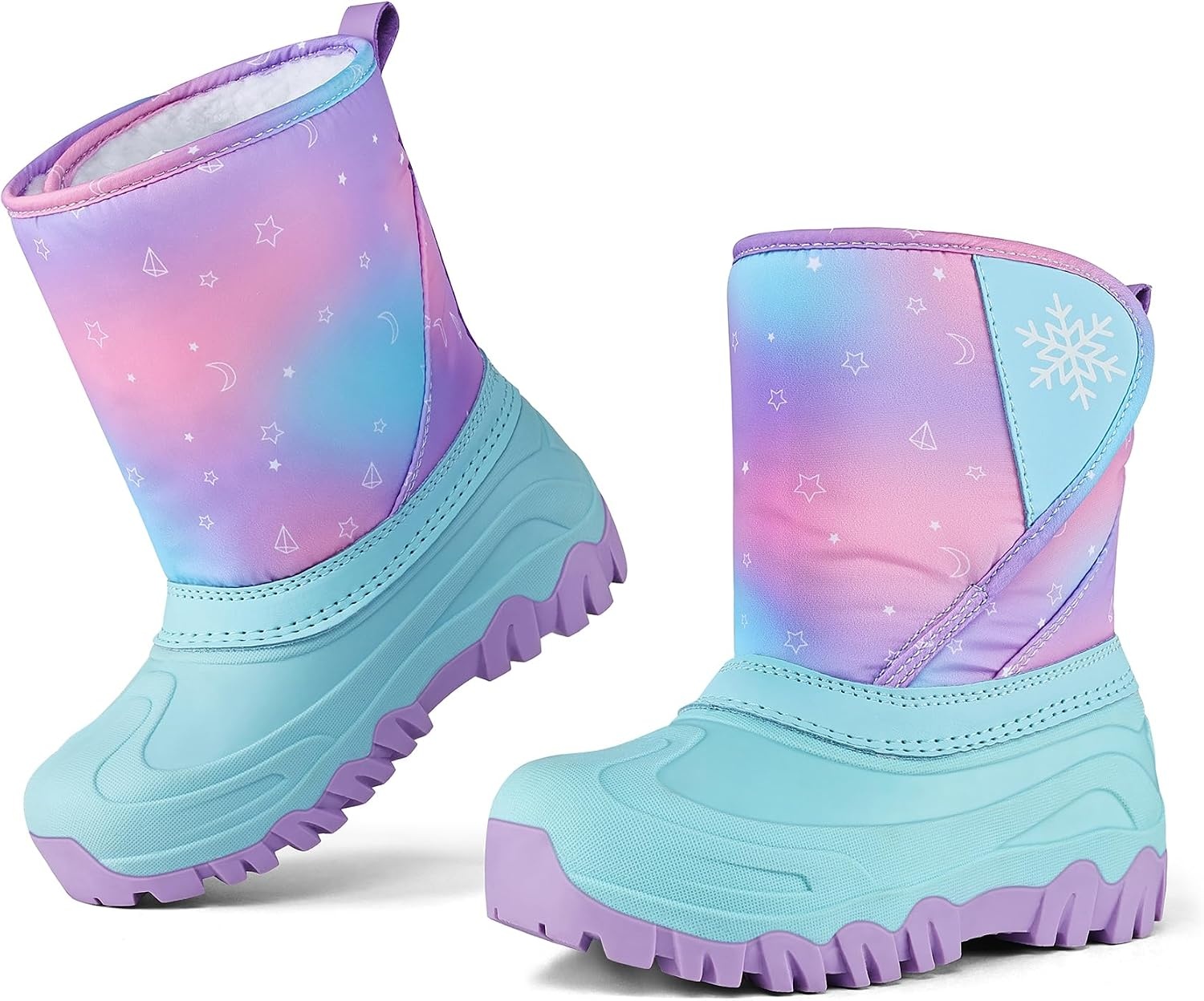image:imageKids Winter Snow Boots Hook amp Loop Faux Fur Lined Warm Insulated ShoesRainbowAqua