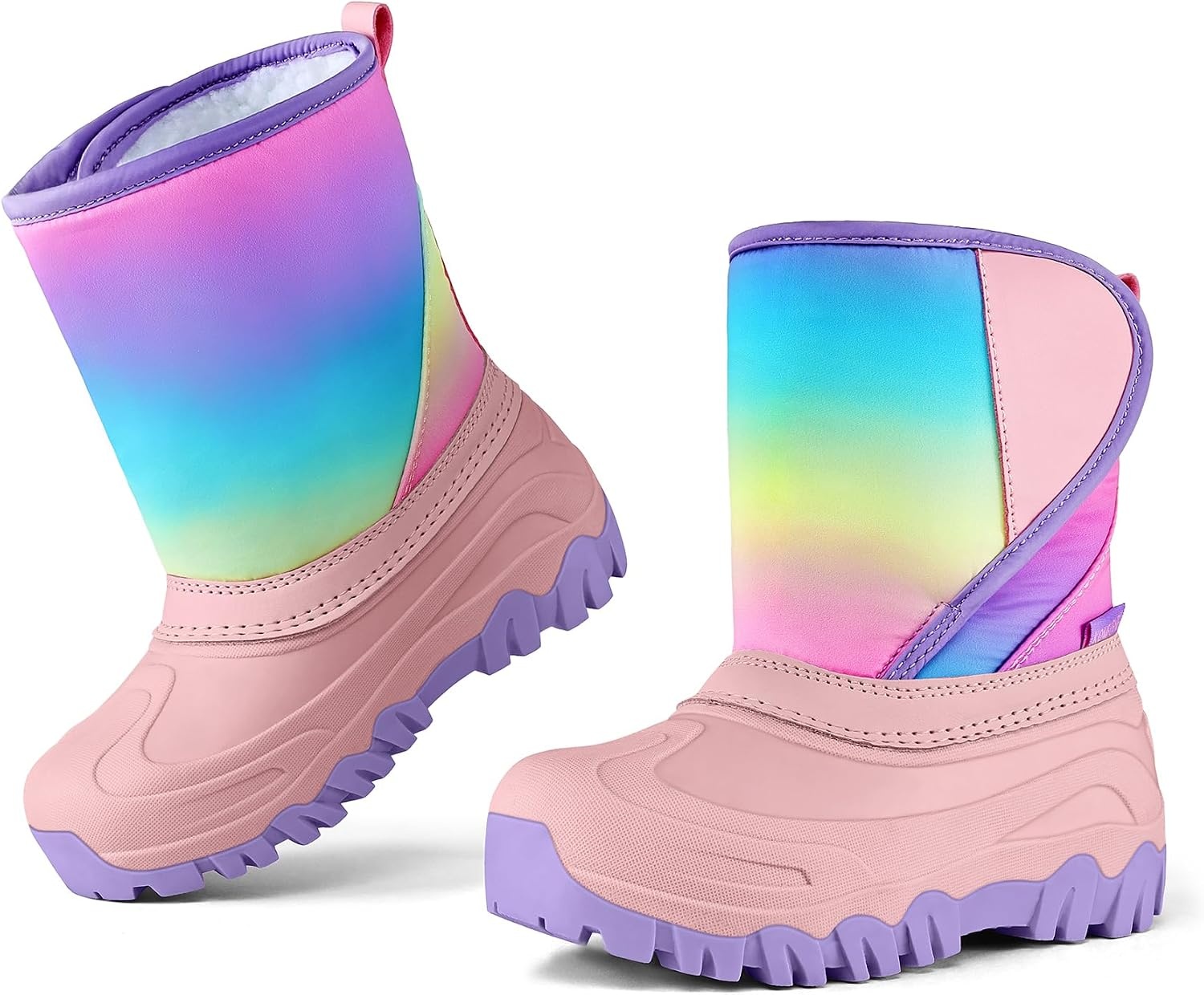 image:imageKids Winter Snow Boots Hook amp Loop Faux Fur Lined Warm Insulated ShoesRainbowPink