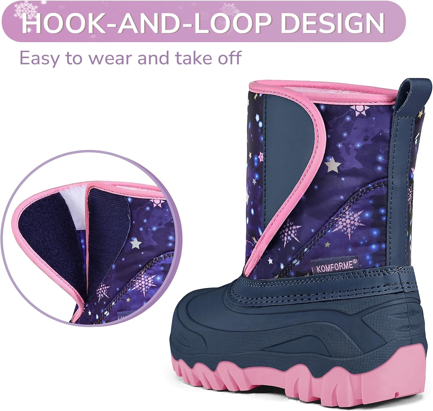 image:imageKids Winter Snow Boots Hook amp Loop Faux Fur Lined Warm Insulated ShoesStar