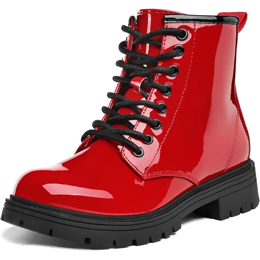 image:imageGirls Boys Combat Boots Kid Ankle Boots with Side ZipperRed Patent