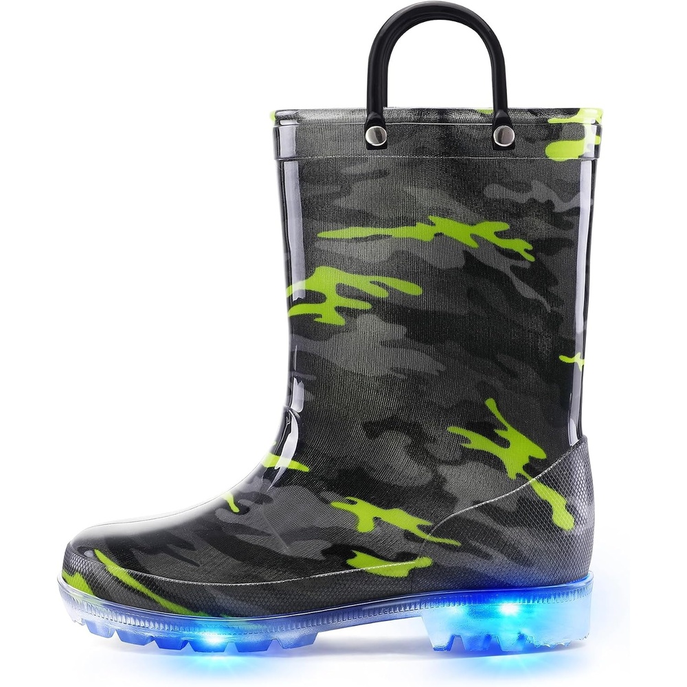 image:imageKids Rain Boots Boys Girls Light up Boots with Easyon HandlesCamouflage