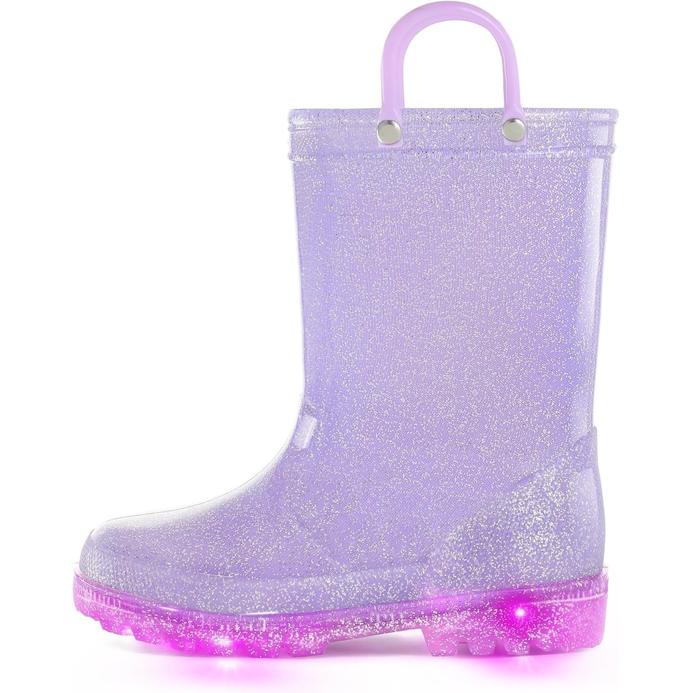 image:imageKids Rain Boots Boys Girls Light up Boots with Easyon HandlesPurple Glitter