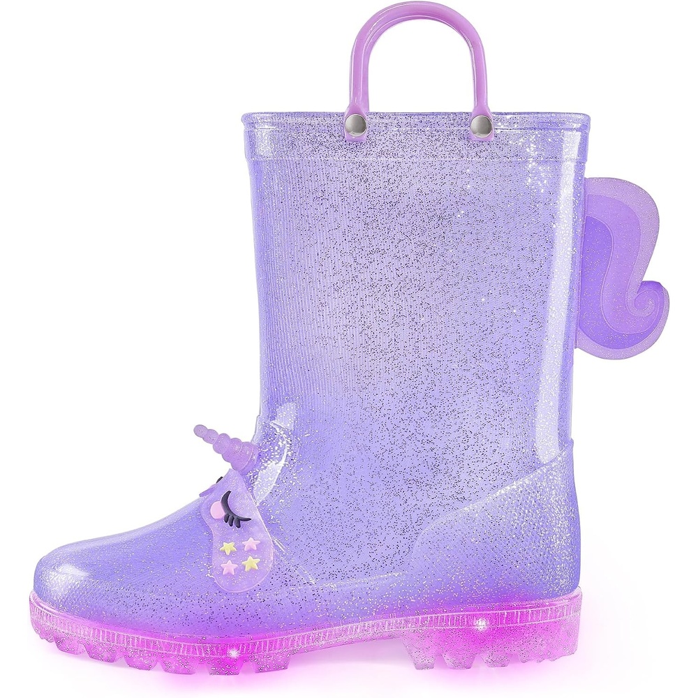 image:imageKids Rain Boots Boys Girls Light up Boots with Easyon HandlesPurple Unicorn 3d