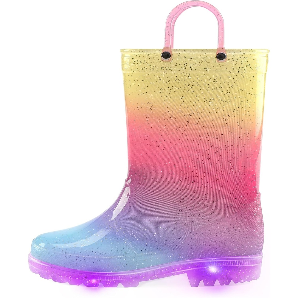 image:imageKids Rain Boots Boys Girls Light up Boots with Easyon HandlesRainbow Glitter