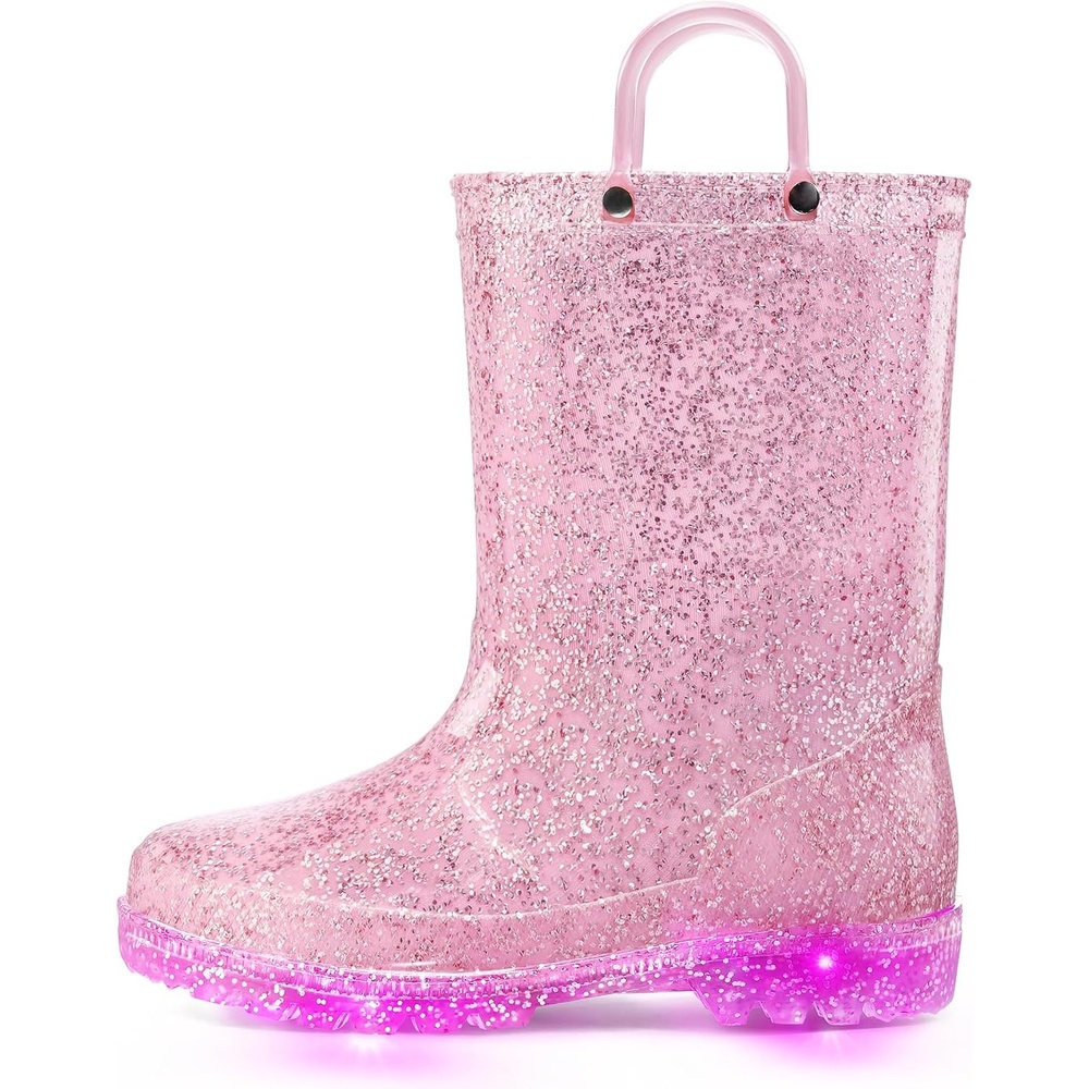 image:imageKids Rain Boots Boys Girls Light up Boots with Easyon HandlesShiny Red