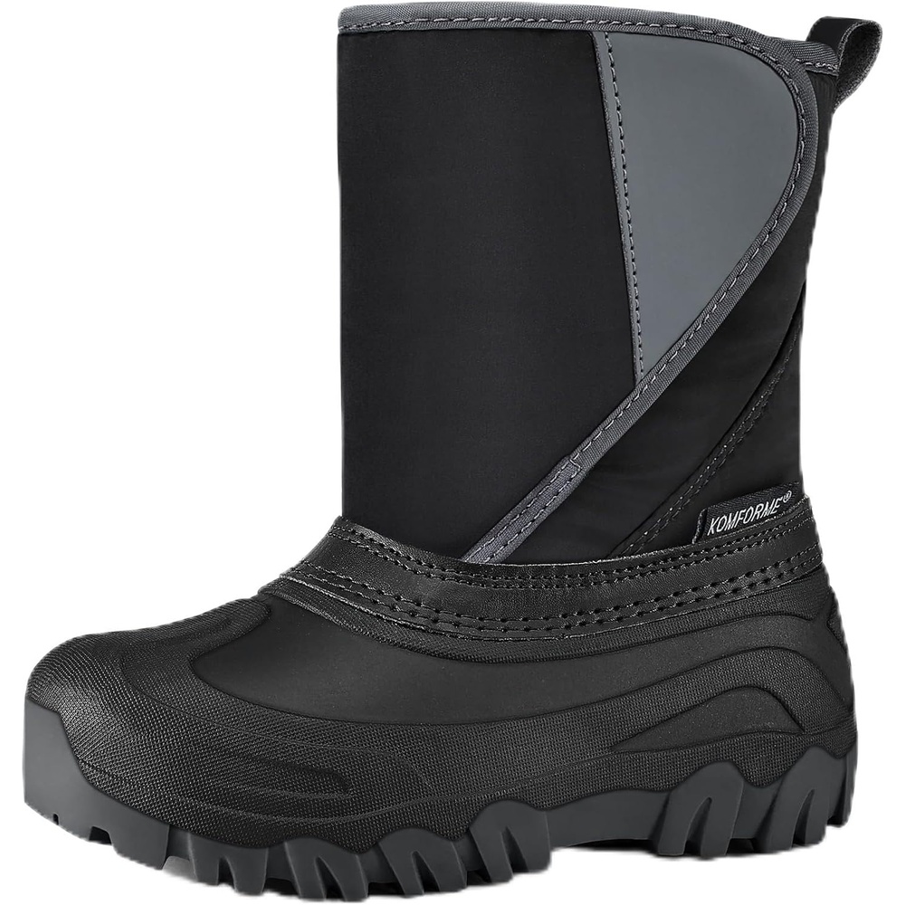 image:imageKids Winter Snow Boots Hook amp Loop Faux Fur Lined Warm Insulated ShoesBlack