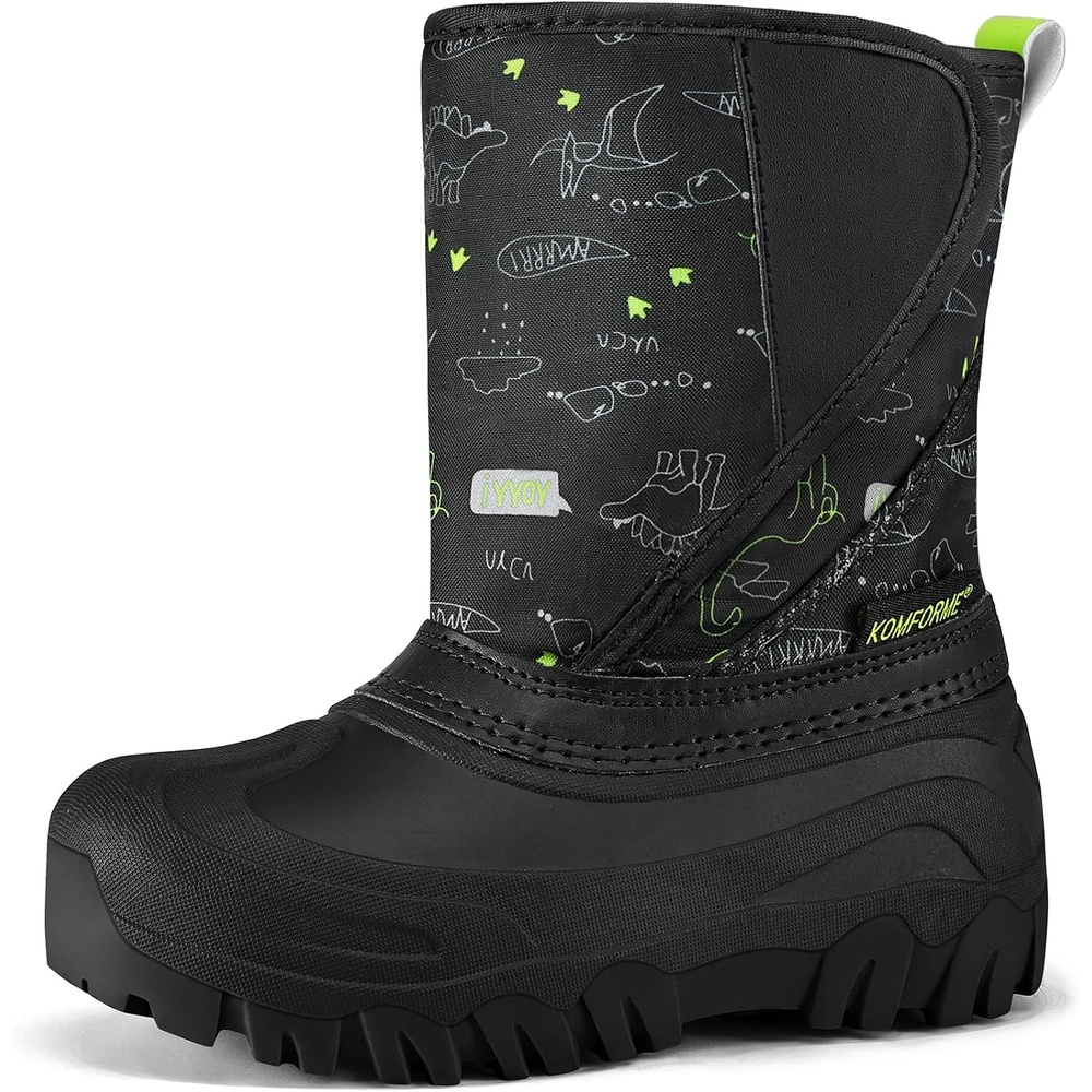 image:imageKids Winter Snow Boots Hook amp Loop Faux Fur Lined Warm Insulated ShoesDinosaur
