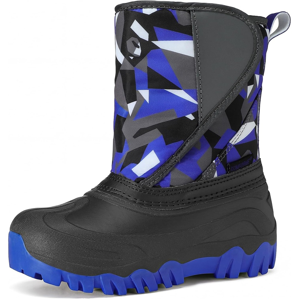 image:imageKids Winter Snow Boots Hook amp Loop Faux Fur Lined Warm Insulated ShoesGrayBlue