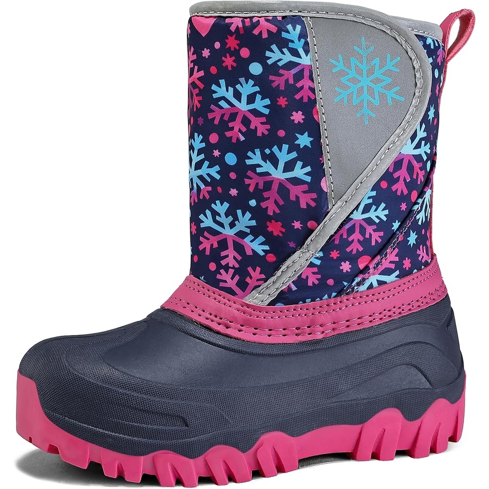 image:imageKids Winter Snow Boots Hook amp Loop Faux Fur Lined Warm Insulated ShoesPinkBlue