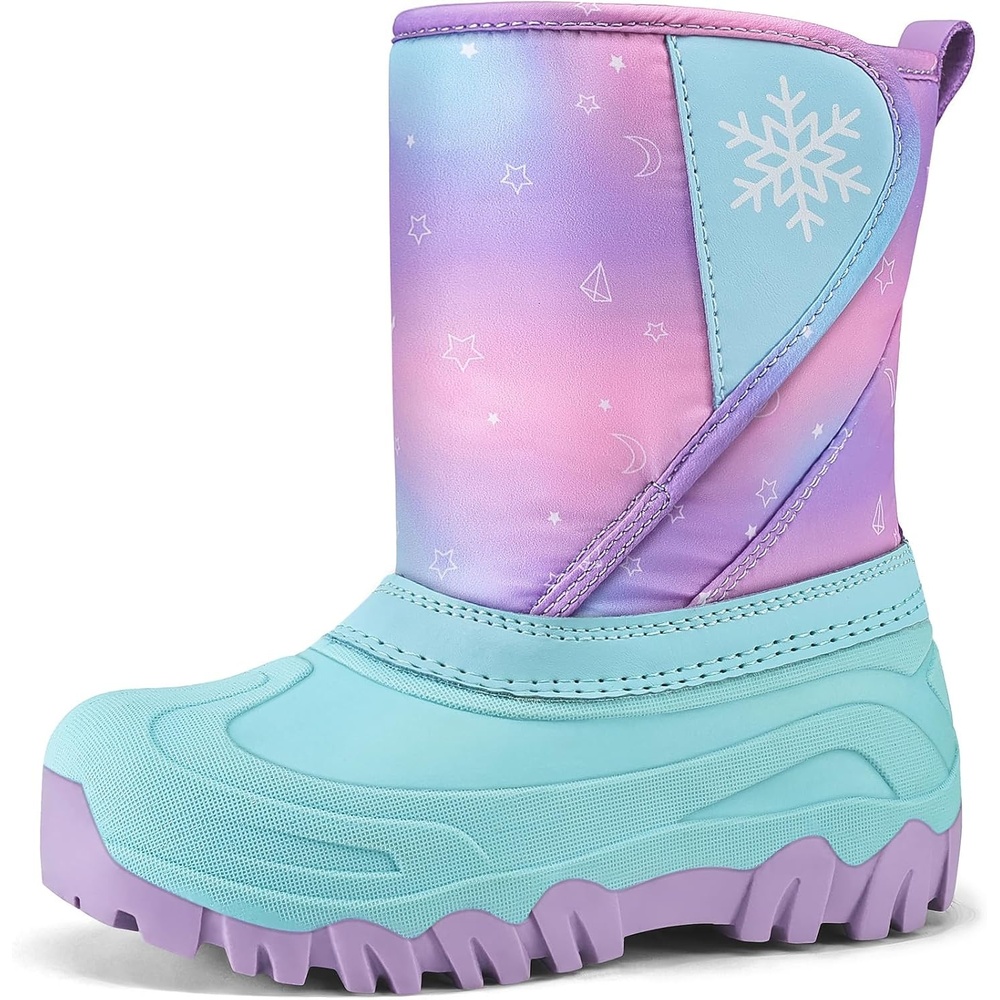 image:imageKids Winter Snow Boots Hook amp Loop Faux Fur Lined Warm Insulated ShoesRainbowAqua