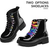 Girls Boys Combat Boots Kid Ankle Boots with Side Zipper(Black Patent/Rainbow)