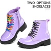 Girls Boys Combat Boots Kid Ankle Boots with Side Zipper(Purple Patent)