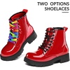Girls Boys Combat Boots Kid Ankle Boots with Side Zipper(Red Patent)