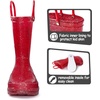 Girls Rain Boots,Kids Waterproof Boots with Easy-on Handles(Red)