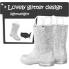 Girls Rain Boots,Kids Waterproof Boots with Easy-on Handles(Silver)