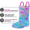Kids Rain Boots Boys Girls Light up Boots with Easy-on Handles(Colorful Pink Dinosaur)
