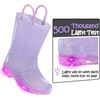 Kids Rain Boots Boys Girls Light up Boots with Easy-on Handles(Purple Glitter)