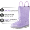 Kids Rain Boots Boys Girls Light up Boots with Easy-on Handles(Purple Glitter)