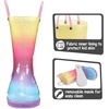 Kids Rain Boots Boys Girls Light up Boots with Easy-on Handles(Rainbow Glitter)