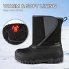 Kids Winter Snow Boots Hook & Loop Faux Fur Lined Warm Insulated Shoes(Black)