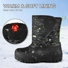 Kids Winter Snow Boots Hook & Loop Faux Fur Lined Warm Insulated Shoes(Dinosaur)