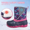 Kids Winter Snow Boots Hook & Loop Faux Fur Lined Warm Insulated Shoes(Pink/Blue)