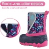 Kids Winter Snow Boots Hook & Loop Faux Fur Lined Warm Insulated Shoes(Pink/Blue)