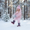 Kids Winter Snow Boots Hook & Loop Faux Fur Lined Warm Insulated Shoes(Pink/Blue)