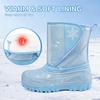 Kids Winter Snow Boots Hook & Loop Faux Fur Lined Warm Insulated Shoes(Pu/Blue)
