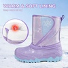 Kids Winter Snow Boots Hook & Loop Faux Fur Lined Warm Insulated Shoes(Pu/Purple)