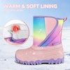Kids Winter Snow Boots Hook & Loop Faux Fur Lined Warm Insulated Shoes(Rainbow/Pink)