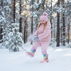 Kids Winter Snow Boots Hook & Loop Faux Fur Lined Warm Insulated Shoes(Rainbow/Pink)