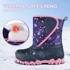 Kids Winter Snow Boots Hook & Loop Faux Fur Lined Warm Insulated Shoes(Star)