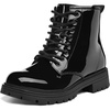 Girls Boys Combat Boots Kid Ankle Boots with Side Zipper(Black Patent)