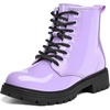 Girls Boys Combat Boots Kid Ankle Boots with Side Zipper(Purple Patent)