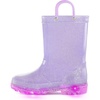 Kids Rain Boots Boys Girls Light up Boots with Easy-on Handles(Purple Glitter)
