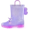 Kids Rain Boots Boys Girls Light up Boots with Easy-on Handles(Purple Unicorn 3d)