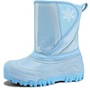 Kids Winter Snow Boots Hook & Loop Faux Fur Lined Warm Insulated Shoes(Pu/Blue)