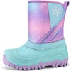 Kids Winter Snow Boots Hook & Loop Faux Fur Lined Warm Insulated Shoes(Rainbow/Aqua)