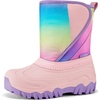 Kids Winter Snow Boots Hook & Loop Faux Fur Lined Warm Insulated Shoes(Rainbow/Pink)