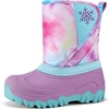 Kids Winter Snow Boots Hook & Loop Faux Fur Lined Warm Insulated Shoes(Rainbow/Purple)