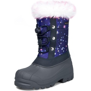 Boys Girls Fur Lined Waterproof Winter Boot(Dark Purple)