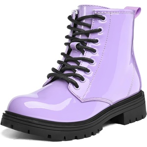 Girls Boys Combat Boots Kid Ankle Boots with Side Zipper(Purple Patent)