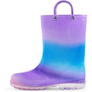Girls Rain Boots,Kids Waterproof Boots with Easy-on Handles(Gradient Purple)