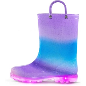 Kids Rain Boots Boys Girls Light up Boots with Easy-on Handles(A-purple Blue Gradient)